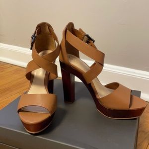Size 8 brown wood platform heels